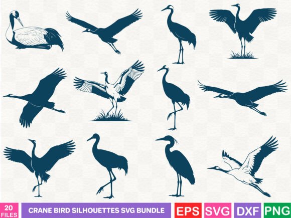 A Crane Silhouette Bundle for Versatile Graphics