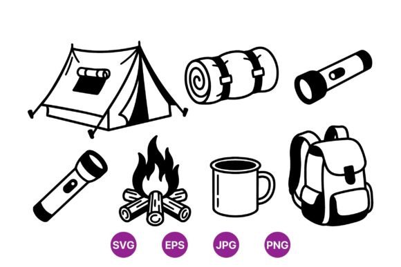 Camping Gear Silhouette Graphics for Outdoor Illustrations