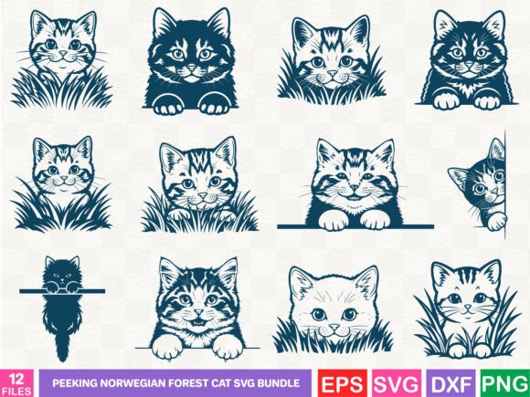 Peeking Norwegian Forest Cat Graphics for Handmade Style