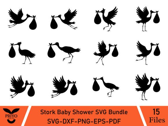 Stork Baby Shower Graphics for Branding & Illustrations